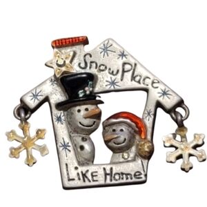 AJMC Snowman Brooch Snow Place Like Home Christmas Pin Winter Holiday Jewelry